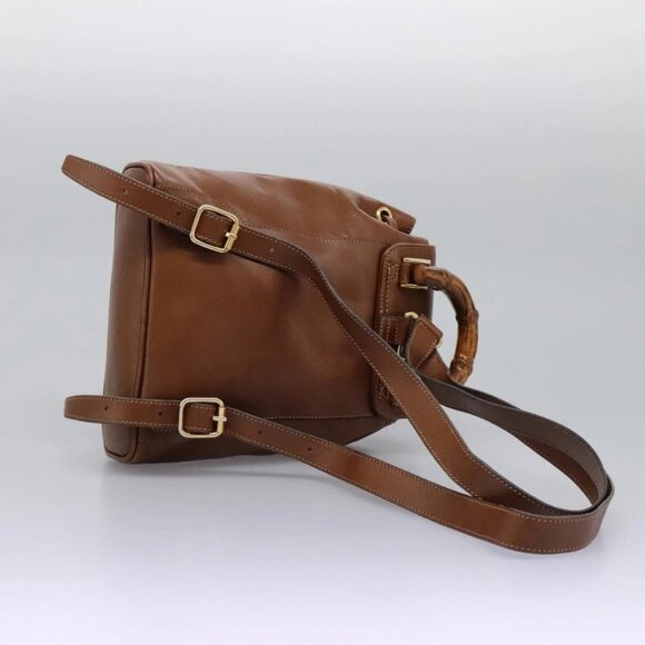 GUCCI Bamboo Backpack Leather Brown Gold Auth bs23503 - Picture 8 of 16
